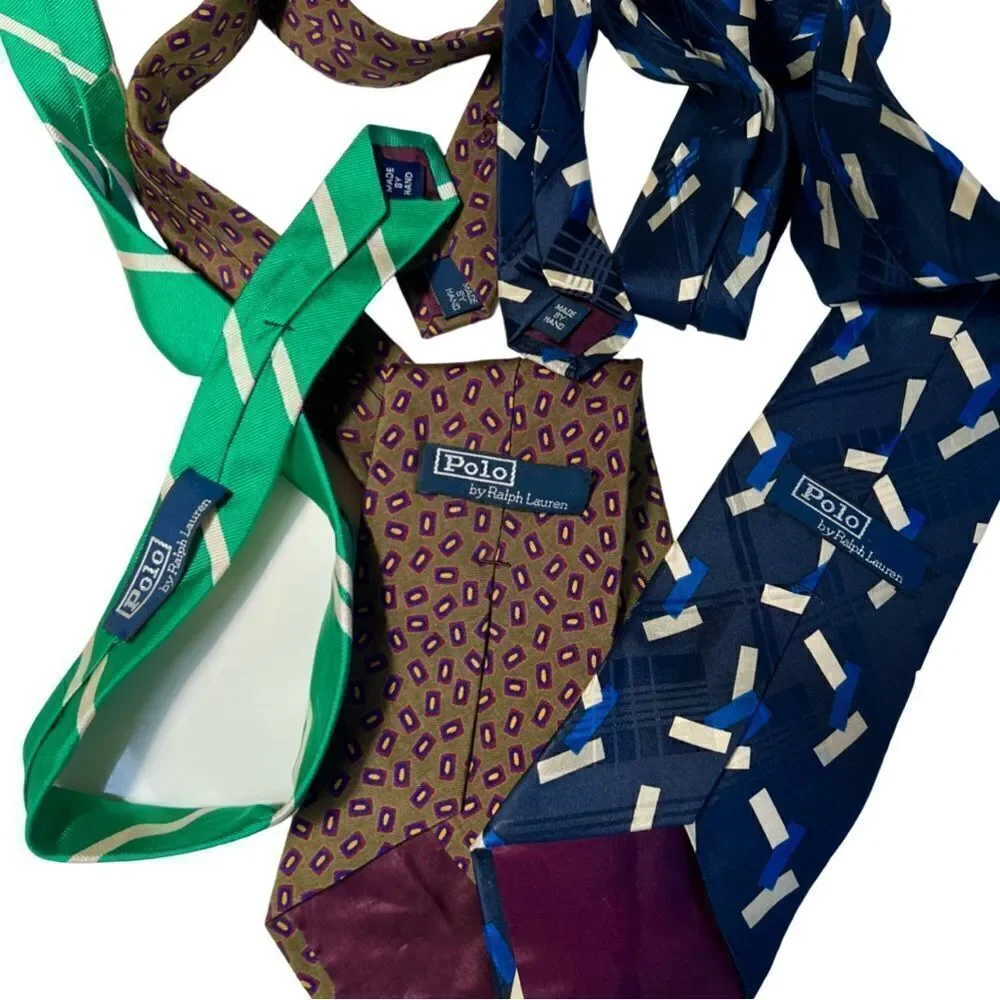 Lot of 3 Vintage 90s Polo Ralph Lauren Made by Hand Vivid Geometric Print Ties